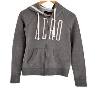 Aeropostale Full Zip Front Pockets Women’s Drawstring Gray Hoodie Size XS